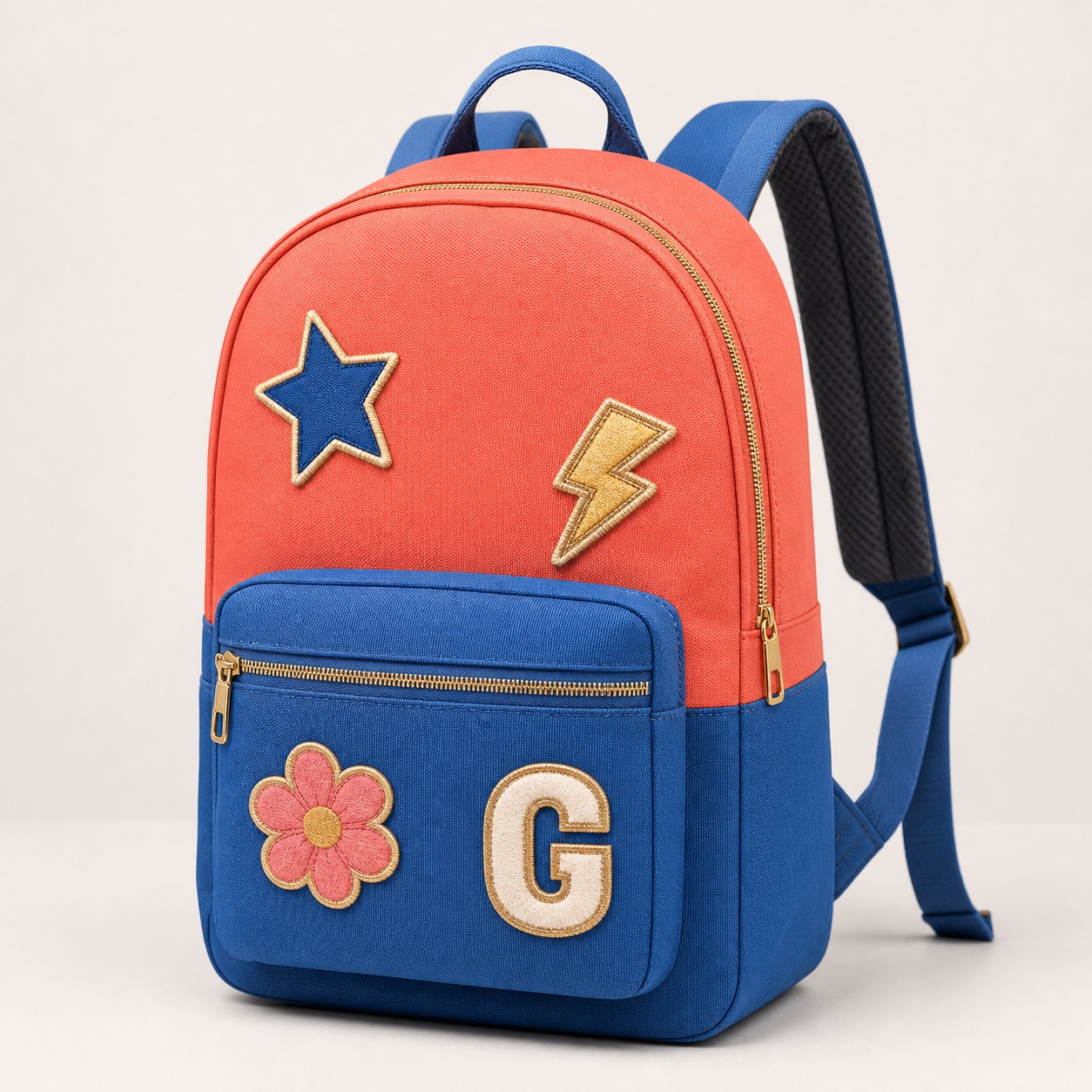 Mochila personalizada coral y azul cobalto