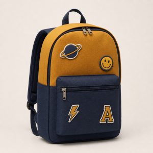 Mochila personalizada mostaza y azul marino
